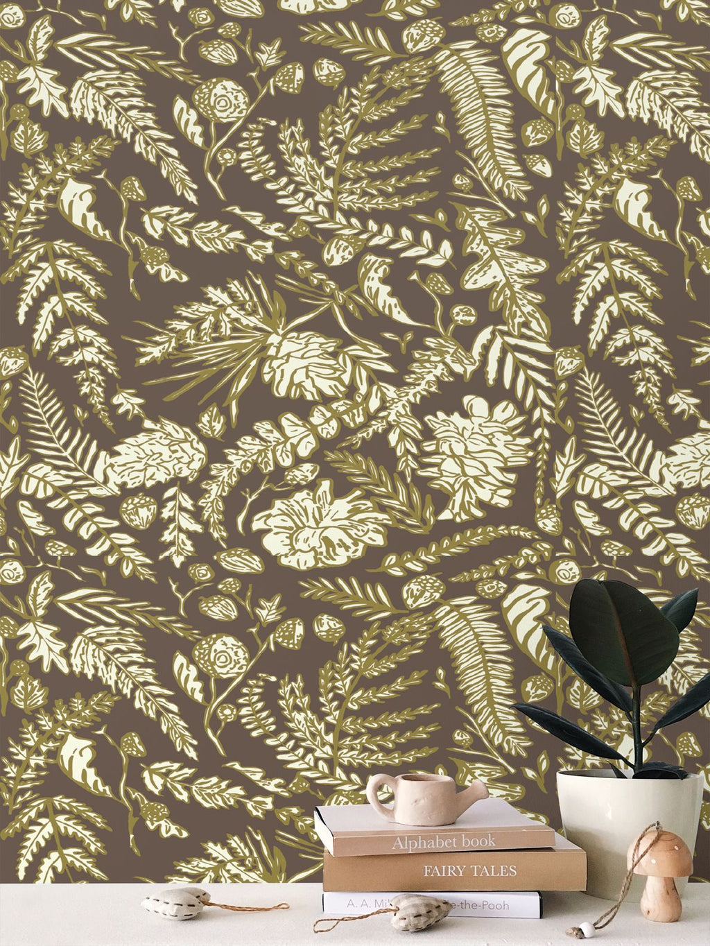 Averly Brown, Gold and Ivory Wallpaper