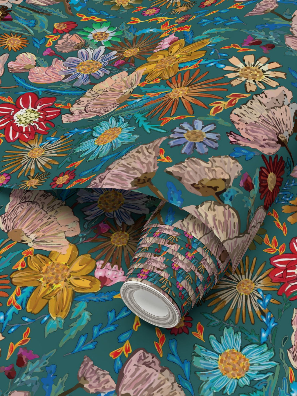 Poppy Teal Wallpaper