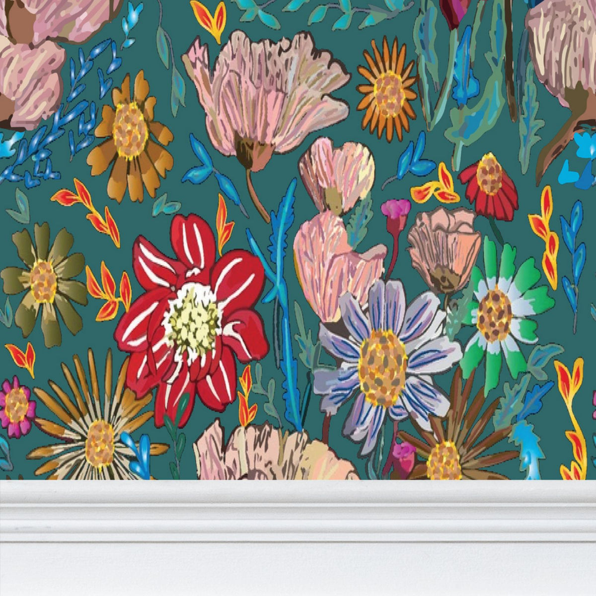 Poppy Teal Wallpaper