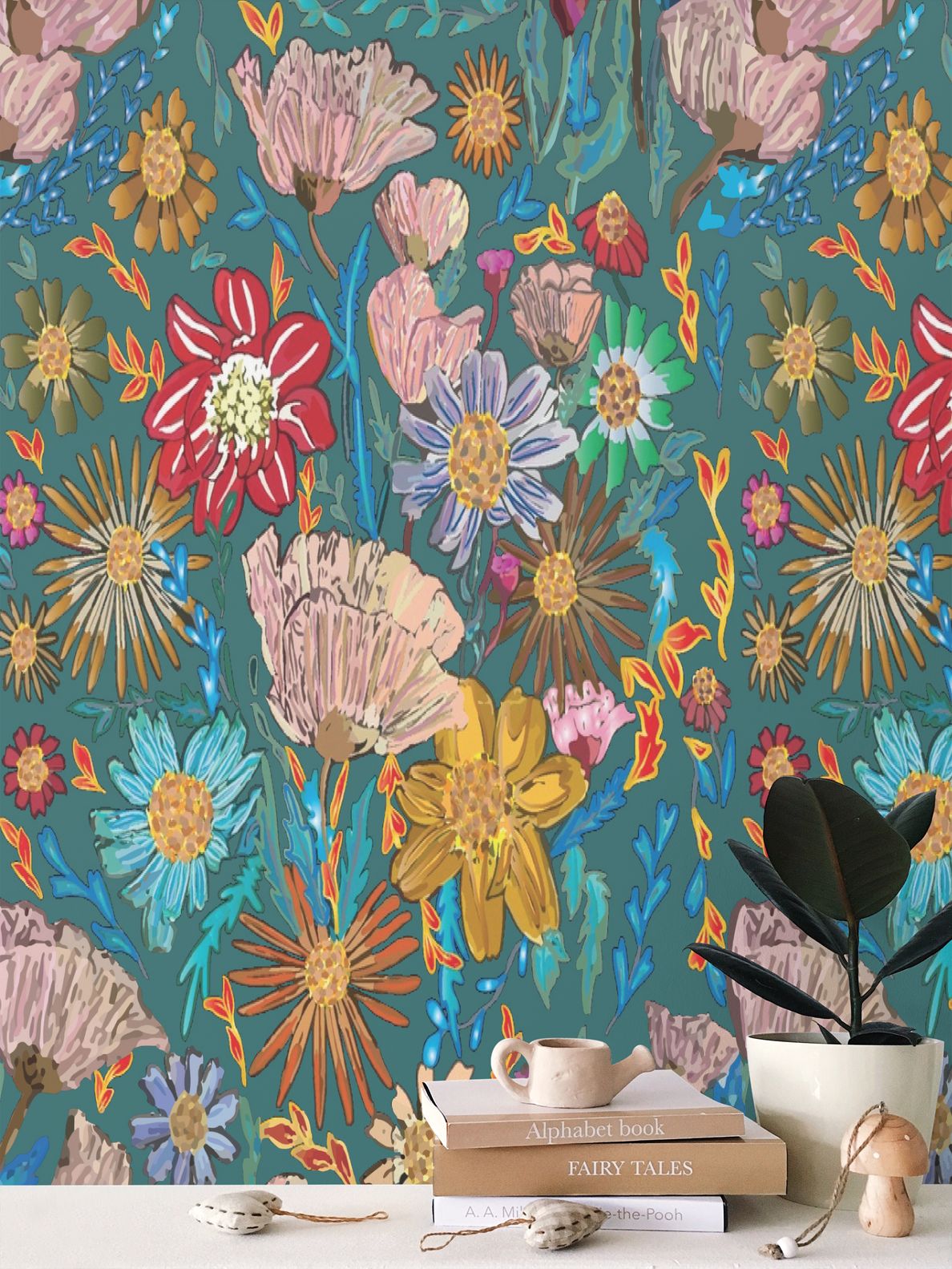 Poppy Teal Wallpaper