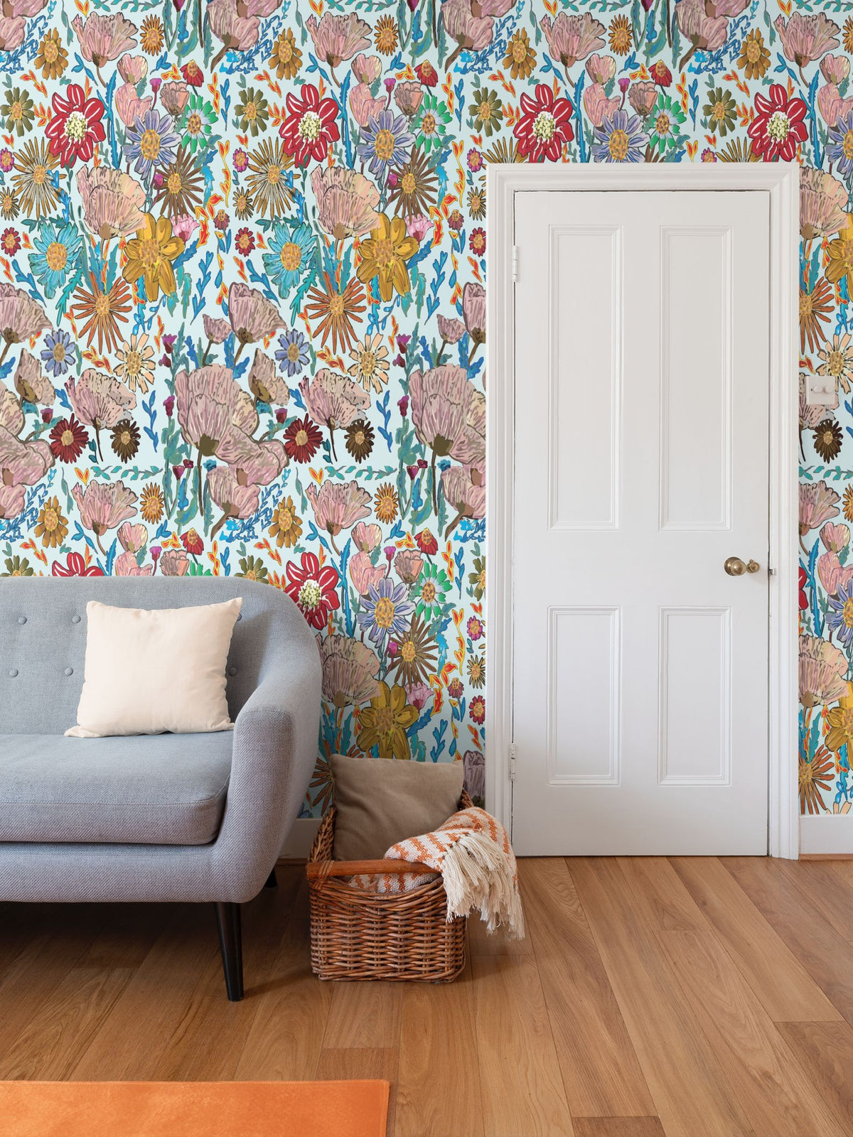 Poppy Frosted Blue Wallpaper