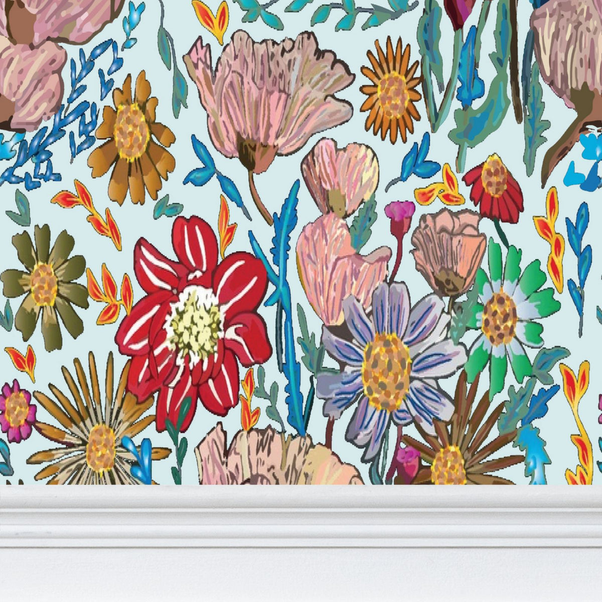 Poppy Frosted Blue Wallpaper