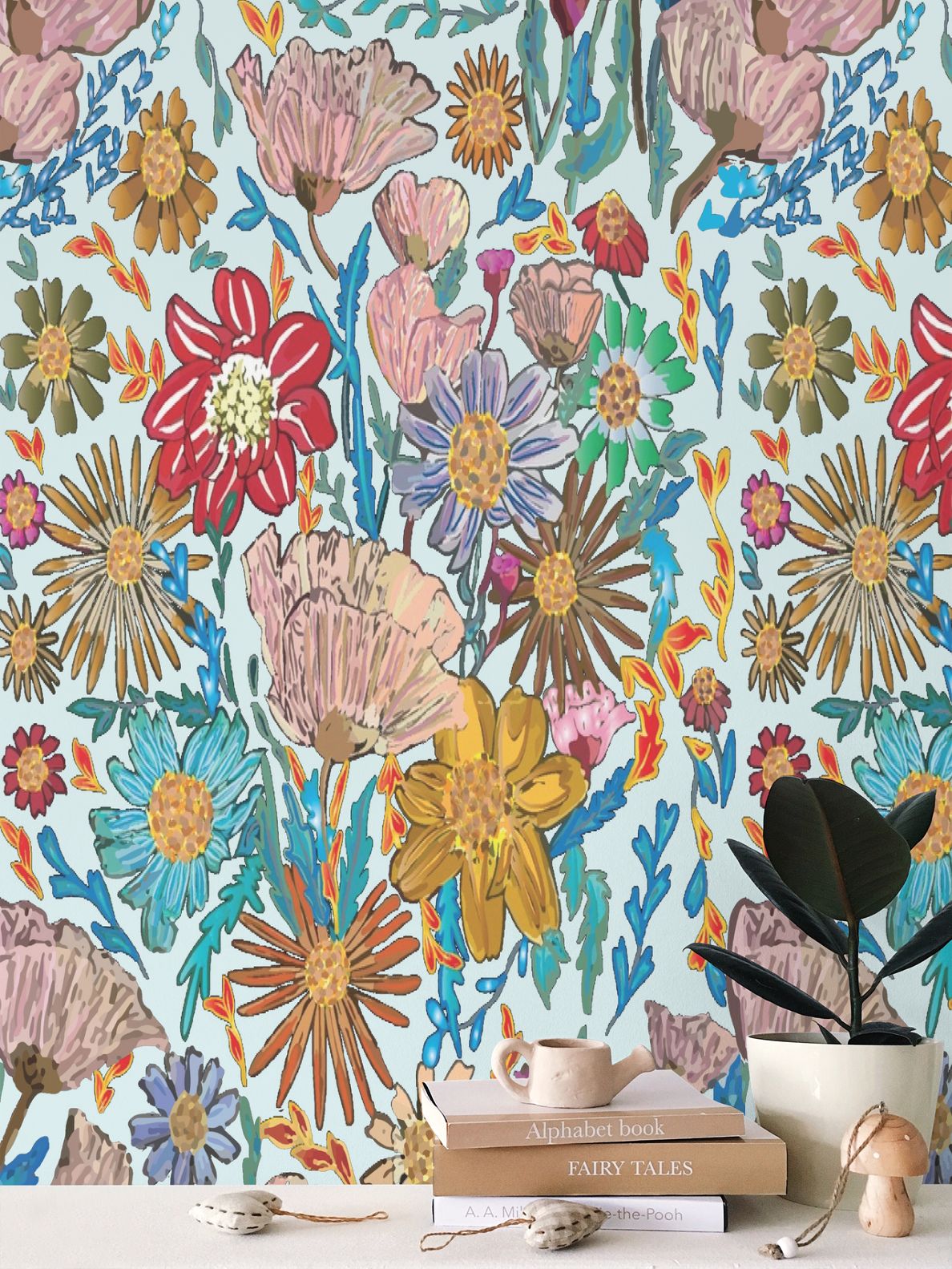 Poppy Frosted Blue Wallpaper