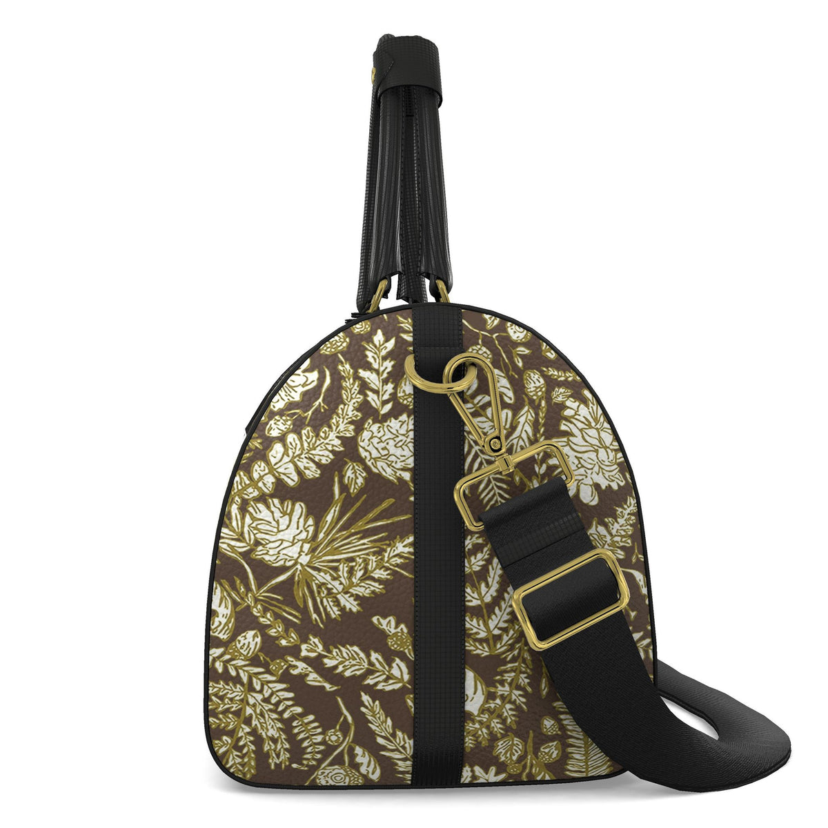 Averly Brown,  gold and ivory duffle bag